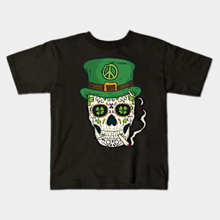 Cool Boho Sugar Skull Saint Patrick's Day Kids T-Shirt